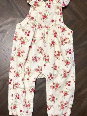 Cream Floral Corduroy Overalls for Kids - Pink Rose Print